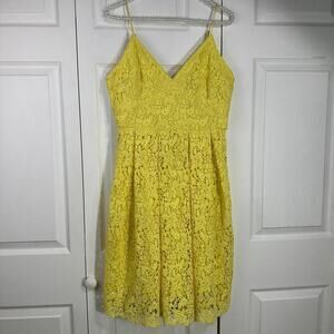 H&M A-line beautiful yellow floral lace dress size 10 fit n flare cottage spring